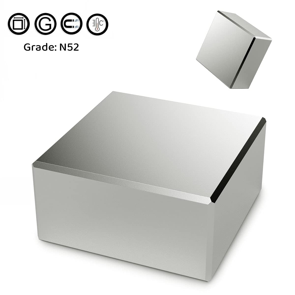 Imán de bloque de neodimio súper fuerte de 1.575 x 1.575 x 0.787 in, potente imán N52, los imanes de tierras raras más fuertes y permanentes del
