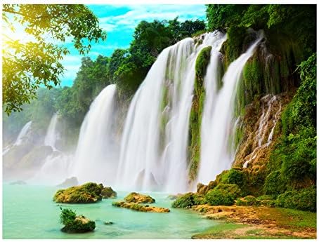 artgeist Mural de pared Cascada Tropical de 135 x 106 pulgadas, papel tapiz autoadhesivo removible de gran tamaño para decoración de pared, diseño