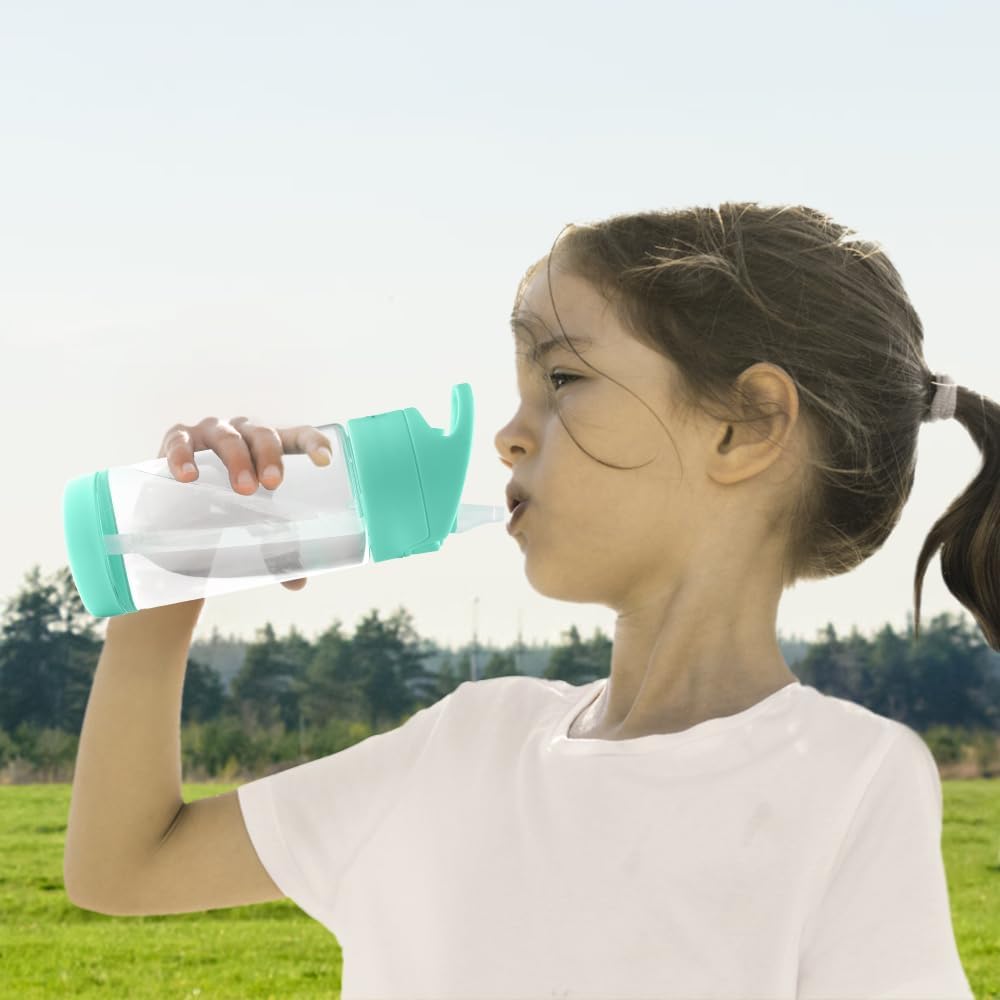 wedrink Botella de agua para niños con pajilla, sin BPA, Tritan a prueba de fugas, botella de agua deportiva para la escuela (12 onzas, verde)