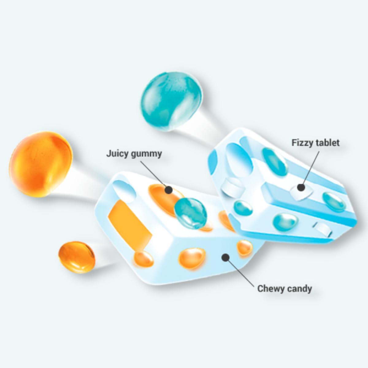 Puchao Japanese Gumming Soft Candy Variety Pack, 4 Fruits, Soda and Ramune Flavors, Unique Chewy candy with Juicy Gummy Bits Pack of 2, Product of