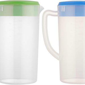 Jarra de agua de plástico de 81 oz2.4 litros0.63 galones con tapa, juego de 2 jarras sin BPA, jarra de agua para bebidas calientesfrías, té helado Jarra de agua de plástico de 81 oz2.4 litros0.63 galones con tapa, juego de 2 jarras sin BPA, jarra de agua para bebidas calientesfrías, té helado