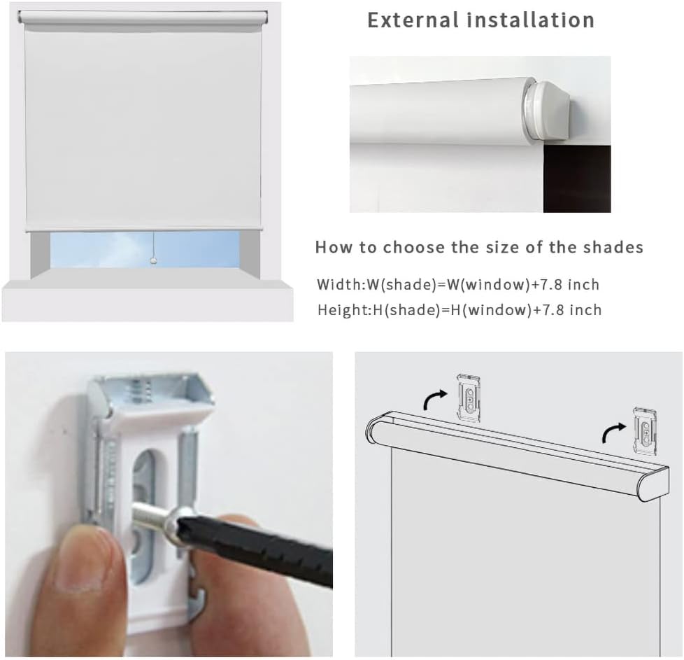 Persiana enrollable sin cordón, 100 % opacas para ventana y puerta, oficina y hogar (blanco, 26 pulgadas de ancho x 72 pulgadas de alto)