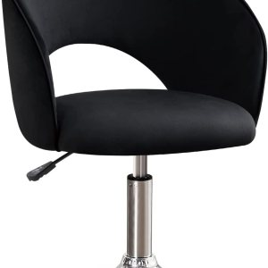 Furniliving Vanidad de maquillaje, silla flexible con respaldo redondo, silla de acento de 360 con marco plateado, sillas giratorias ajustables en Furniliving Vanidad de maquillaje, silla flexible con respaldo redondo, silla de acento de 360 con marco plateado, sillas giratorias ajustables en