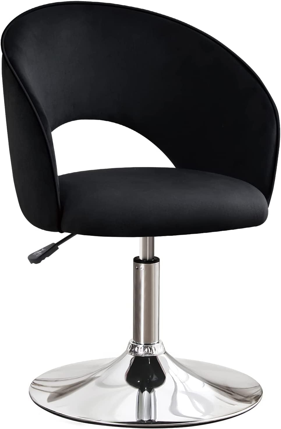 Furniliving Vanidad de maquillaje, silla flexible con respaldo redondo, silla de acento de 360 con marco plateado, sillas giratorias ajustables en