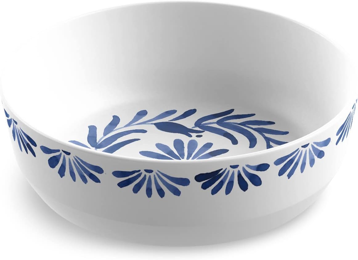 TarHong Azul CenaPastaSopaEnsaladera, 7.4 pulgadas, melamina pura, inastillable, azul y blanco, juego de 6