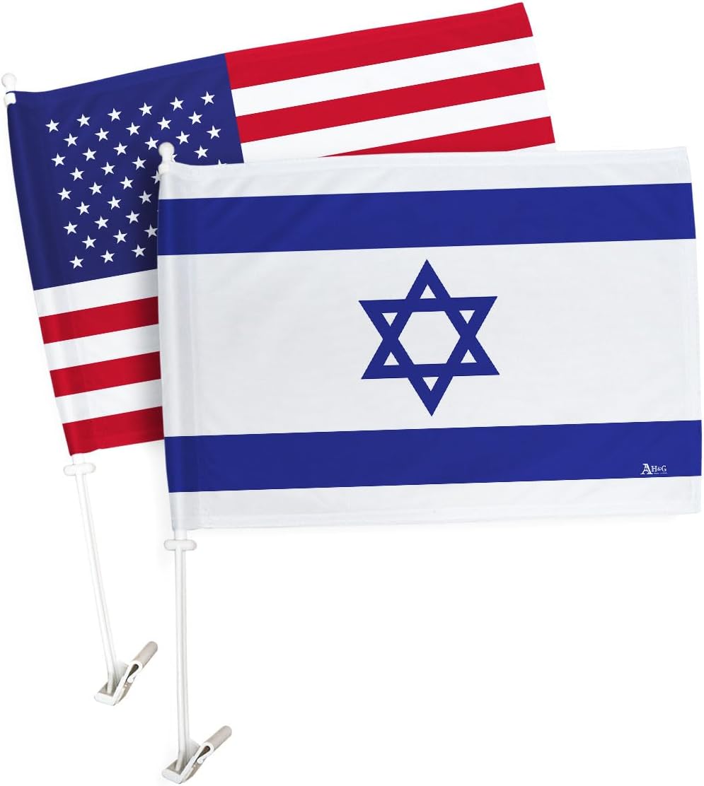 Bandera israelí para automóvil, banderas americanas, paquete de banderas de Israel para Carros Auto pequeños regalos de 12 x 18 pulgadas con clip de