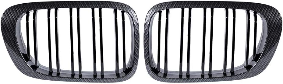Par de capó frontal riñón rejilla de fibra de carbono negro brillante compatible con BMW E46 1999-2002 2-Door 318is 323is 328is 318i 323i 328i 328i