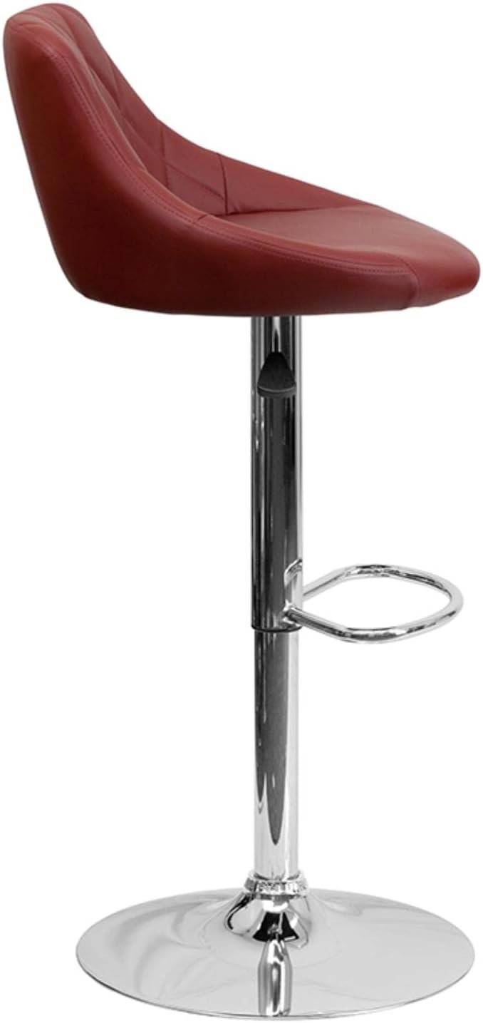 Flash Furniture CH-82028A-BK-GG asiento de vinilo negro de diseño contemporáneo, banqueta alta ajustable con base cromada, Tela, Burgundy