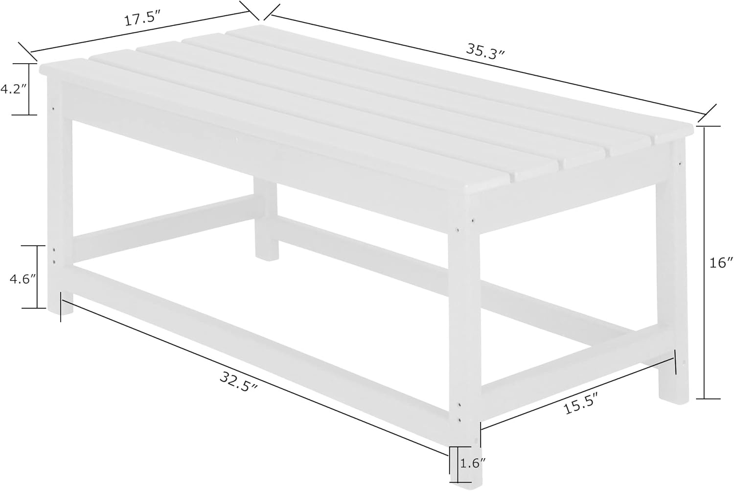 WestinTrends Malibu – Mesa de centro para exteriores, 35 x 17.5 pulgadas, para todo tipo de clima, de madera de polietileno, para patio, jardín,