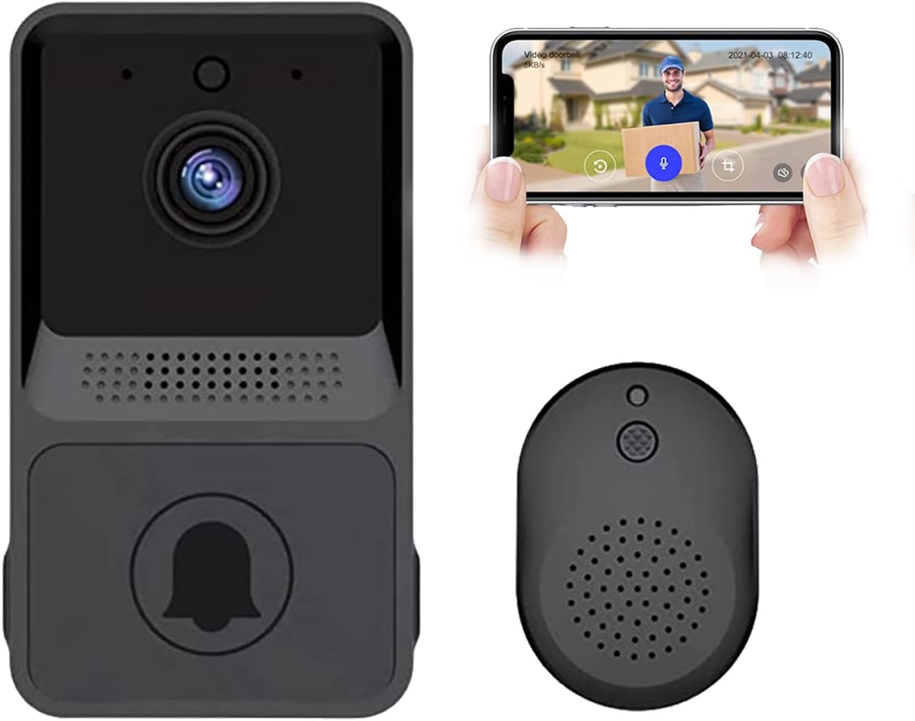 TEDATATA Timbre de video WiFi, timbre inalámbrico para el hogar, visión nocturna, con batería de litio recargable, par con aplicación para usar