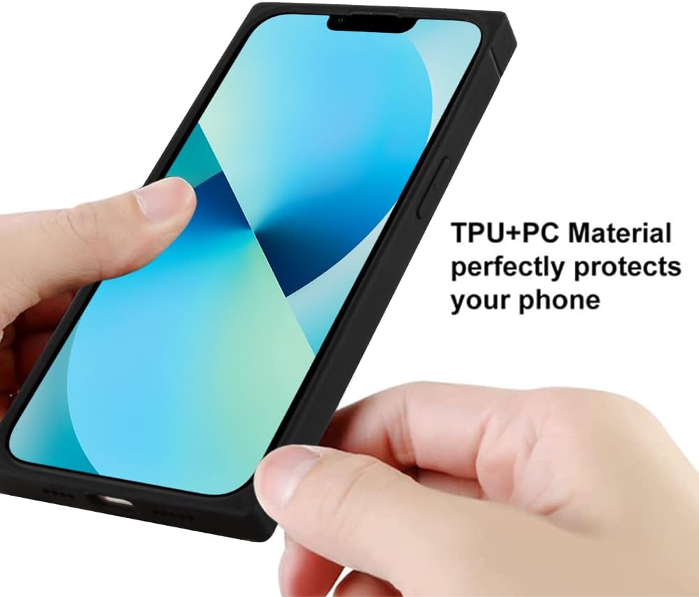 SAKUULO Funda para iPhone 13, protector de pantalla + soporte Bonito diseño de estampado de flores negras, protección de bordes de TPU suave,