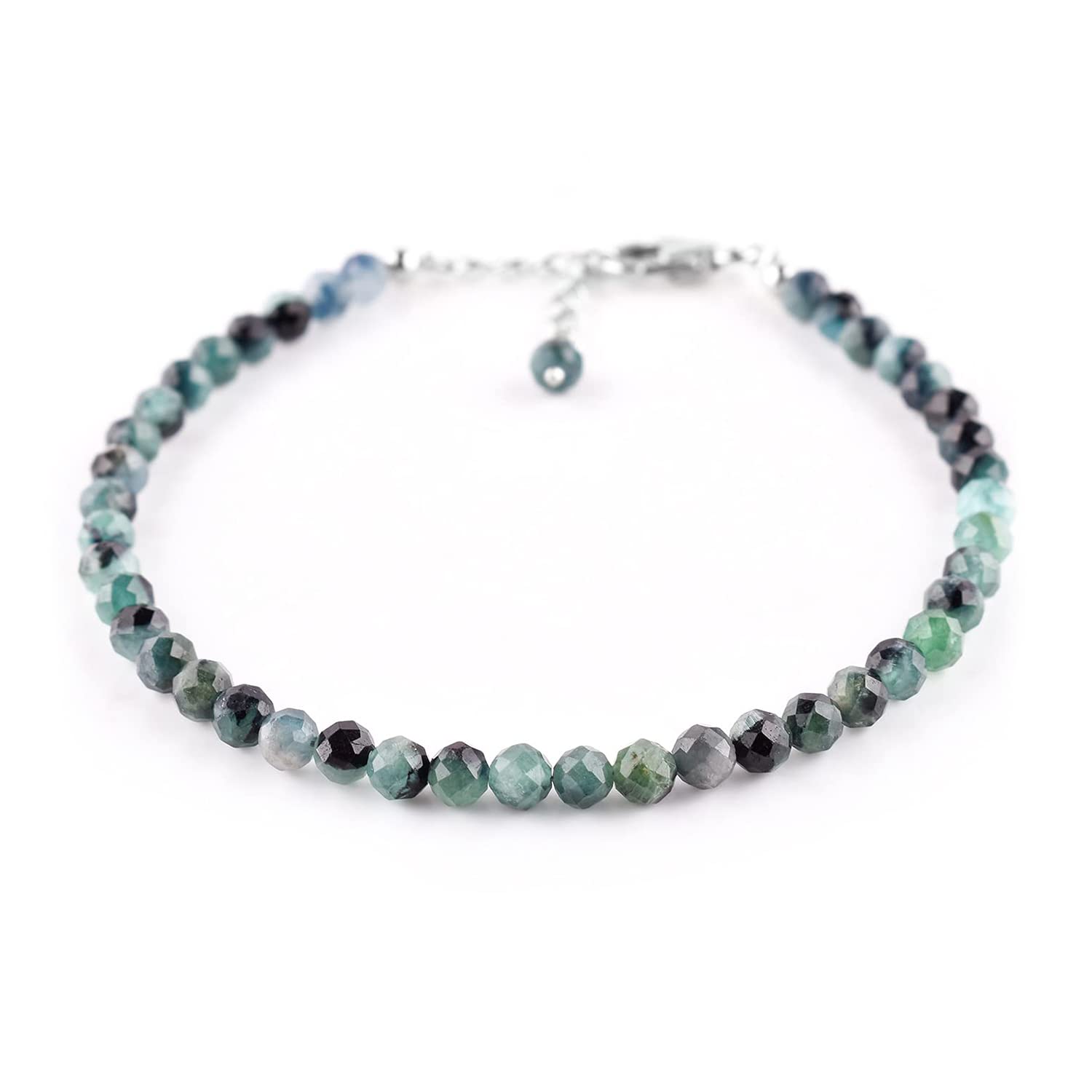 Pulsera chapada en rodio de plata de ley 925 con delicada turmalina indicolita natural hecha a mano con cuentas y piedra natal natural, regalo para