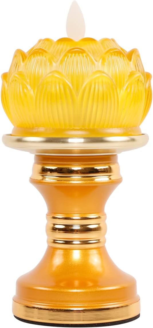 Lámpara budista de loto esmaltada con llama simulada LED, oferta de luz ante Buda, equipada con base de aleación – 2.95 pulgadas