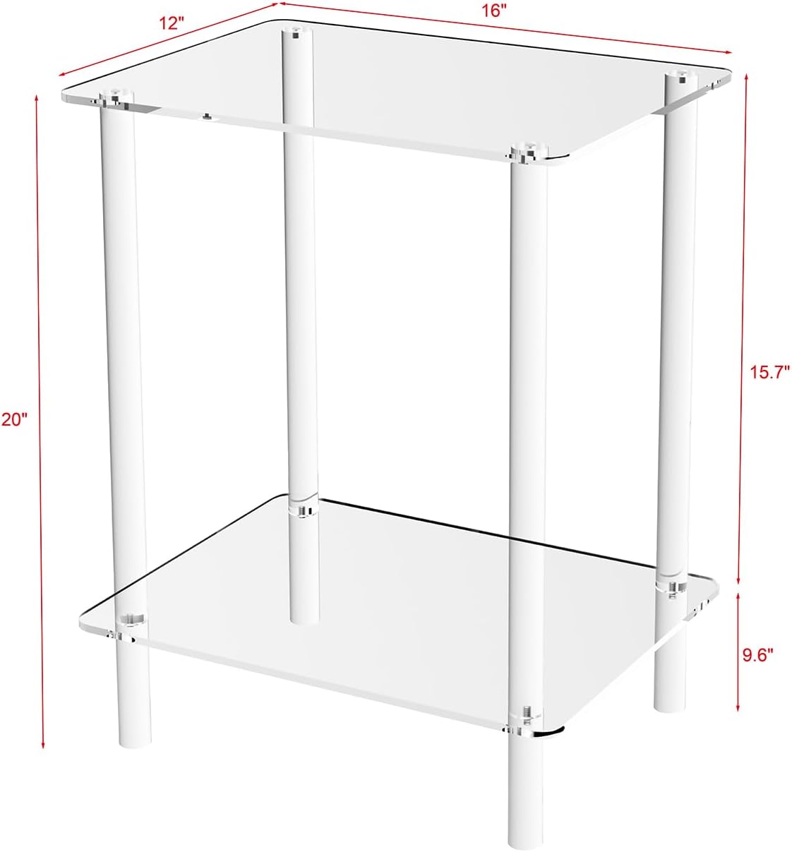 Juego de 2 mesas auxiliares de acrílico transparente de alta calidad, mesa auxiliar de 2 niveles, mesita de noche, mesa auxiliar, ideal para