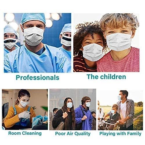 100 máscaras faciales desechables blancas para adultos, tela suave real de 3 capas (2 capas no tejidas, 1 capa fundida soplada), antipolvo, a prueba
