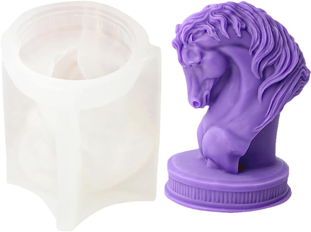 Molde de vela de cabeza de caballo, escultura de animal, poderoso semental, molde de silicona para jabón, cera de soja, resina epoxi, manualidades,