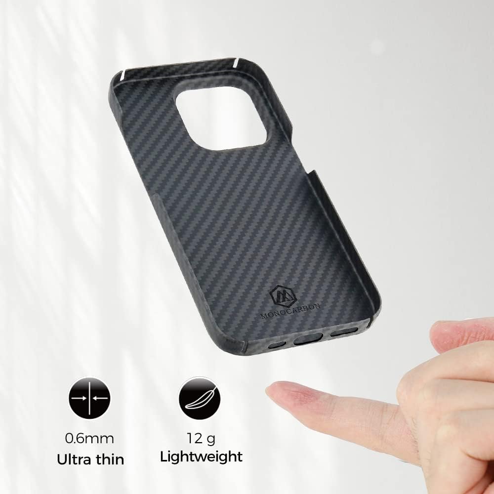 MONOCARBON Funda de fibra de aramida real para iPhone 14 Pro de 6.1 pulgadas, compatible con Magsafe Ultra delgada y ligera, antiarañazos, aramida