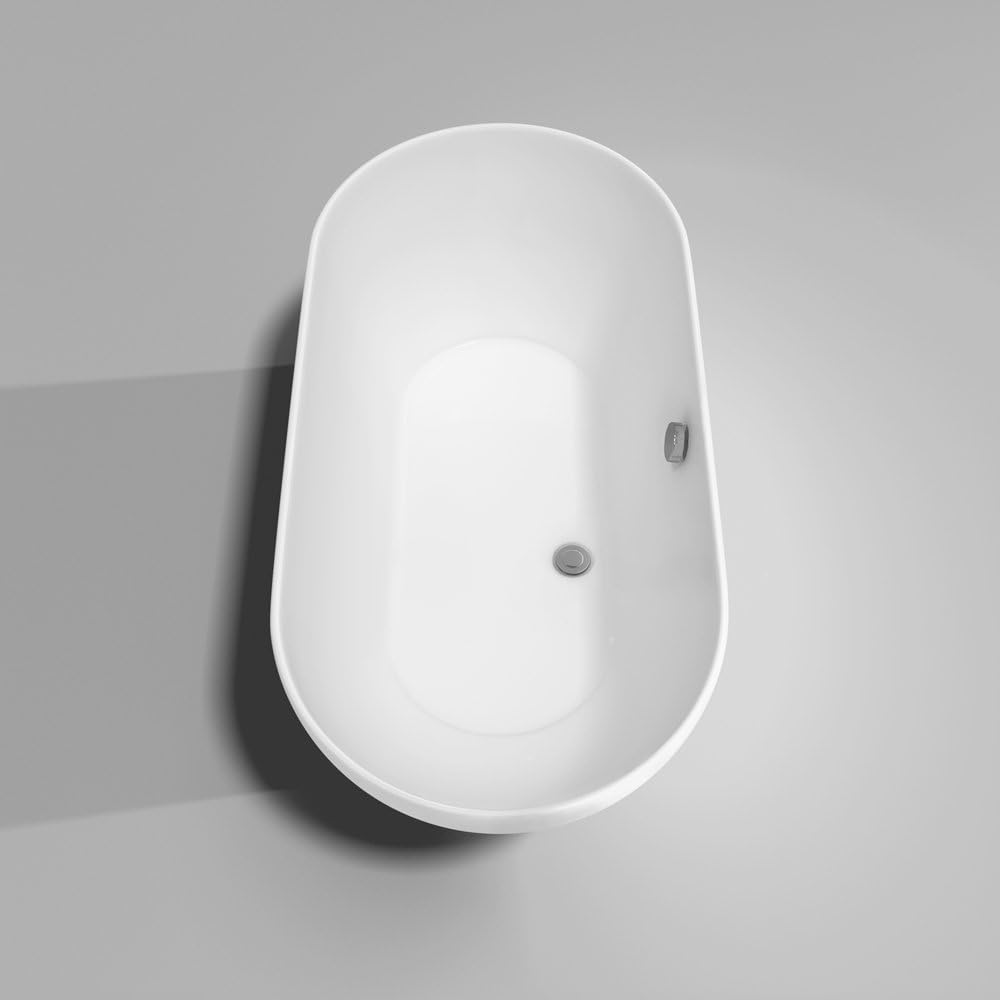 Melissa – Bañera independiente de 60 pulgadas, color blanco, con drenaje cromado pulido y ribete de desbordamiento