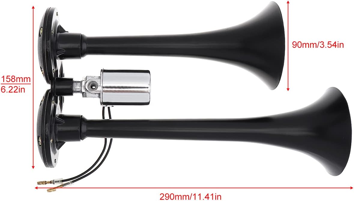 DriSentri 12V24V 178db Super Loud Negro Dual Trompeta Car Air Horn para coches, camiones, barcos