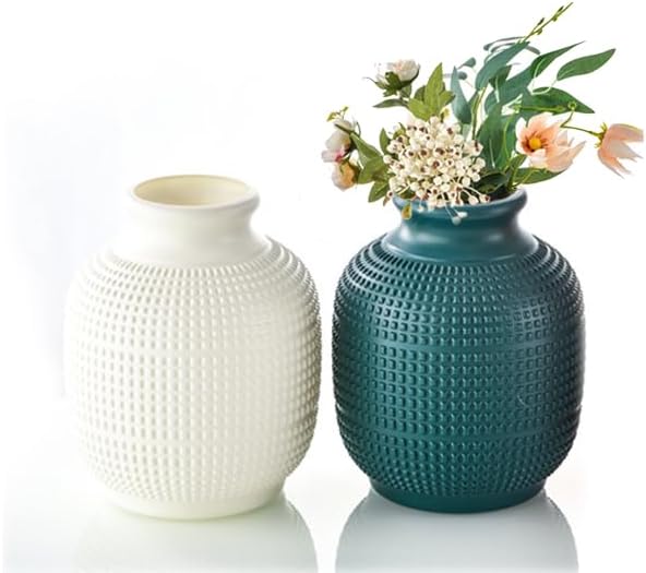 Vaguelly Jarrones de plástico para arreglos florales, 1 paquete de jarrón de plástico compuesto de imitación de porcelana esmaltada con aspecto de