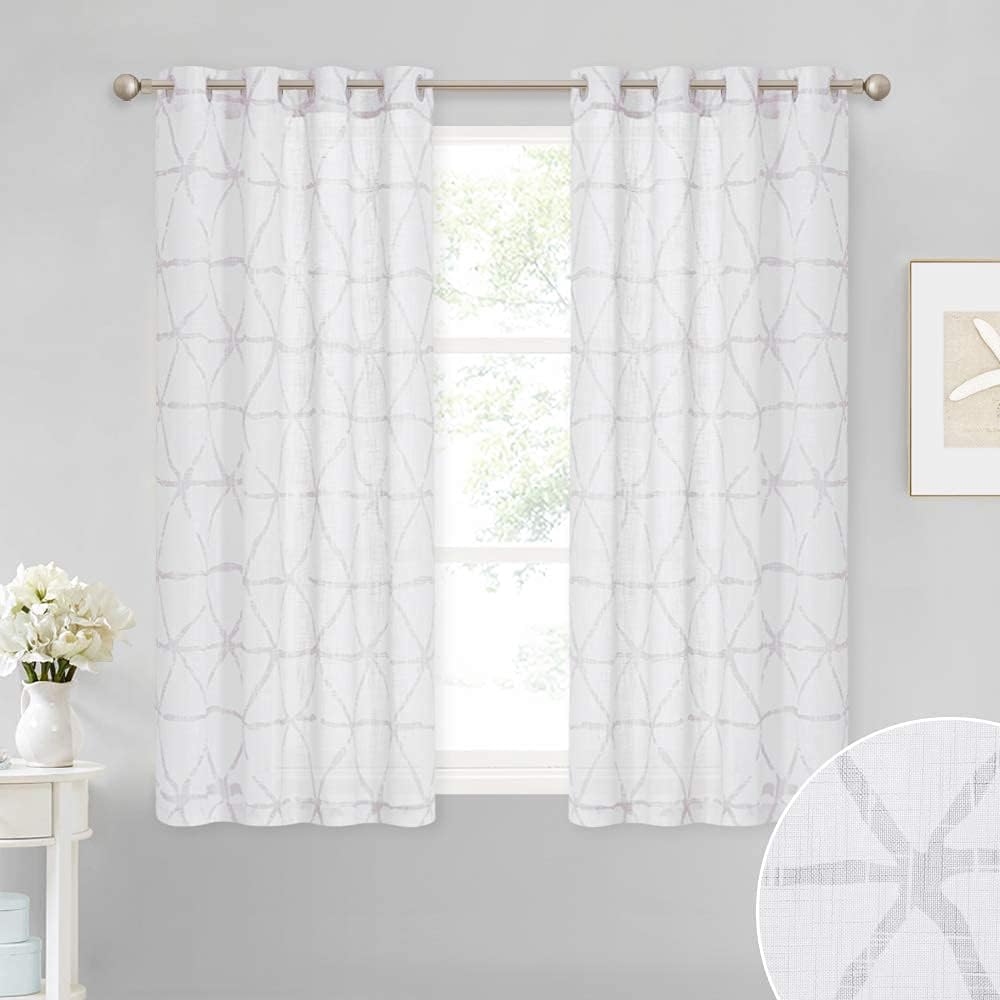StangH Cortinas semitraslúcidas blancas  Paneles de cortina transparentes con aspecto de lino, diseño de triángulo, cortinas de privacidad para sala