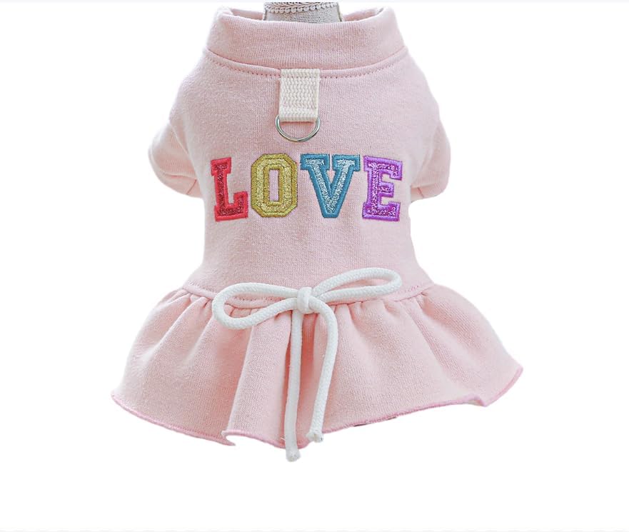 Vestidos para perros pequeños, con corbatín, arnés para niña, linda falda tutú con estampado de amor, vestido de princesa para cachorros, ropa de