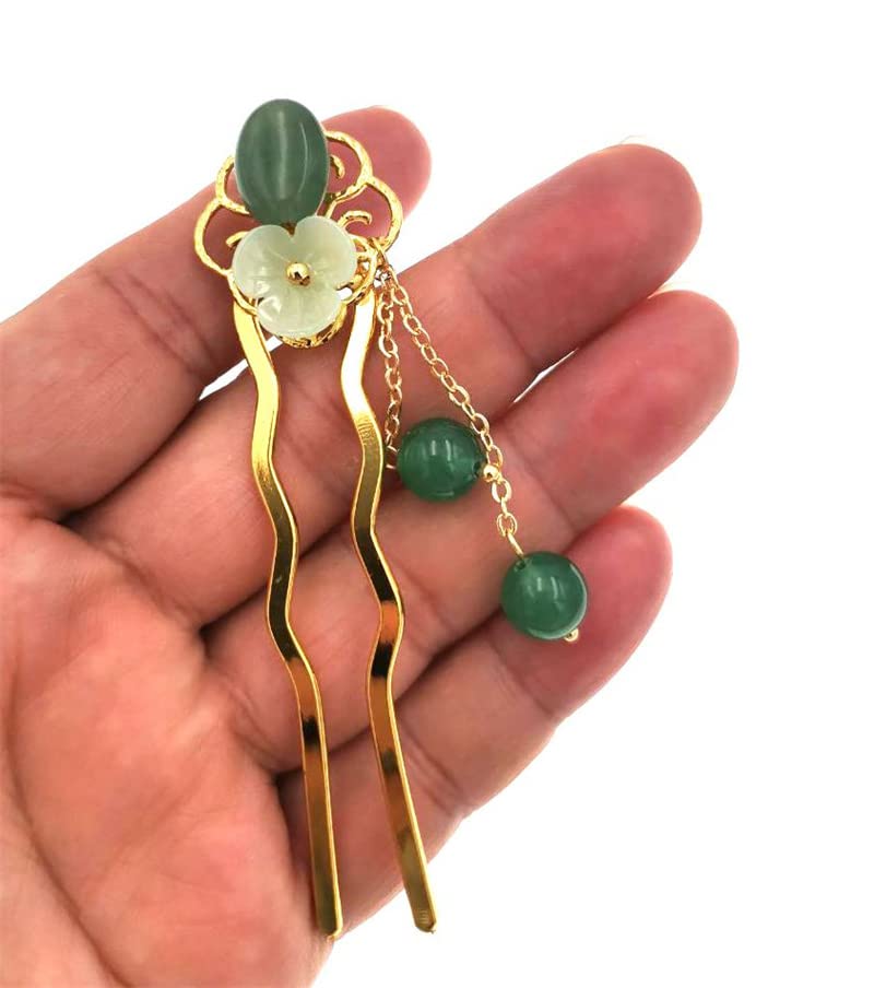 Pinzas para el pelo de flores de jade para mujeres y niñas, palillos retro Hanfu en forma de U, accesorios para la fabricación del cabello,