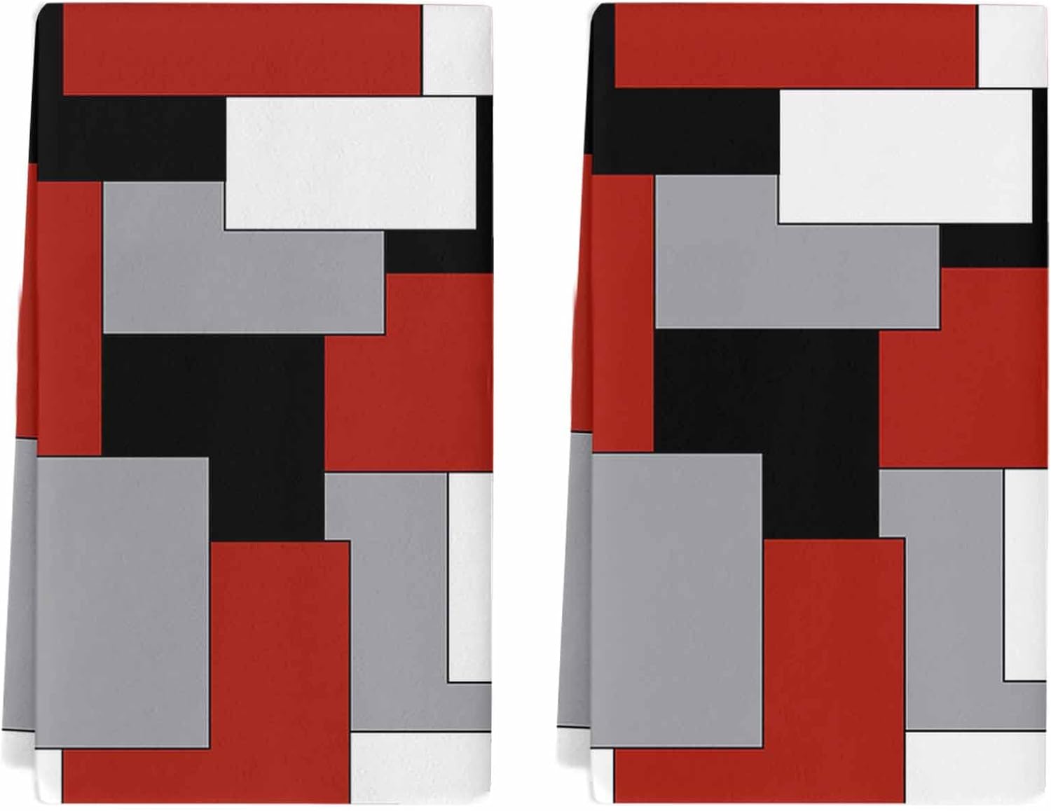 Juego de 2 toallas de cocina y paños de cocina, blanco, gris, negro, rojo, abstracto, irregular, geométrico, de 18 x 28 pulgadas, toallas de mano