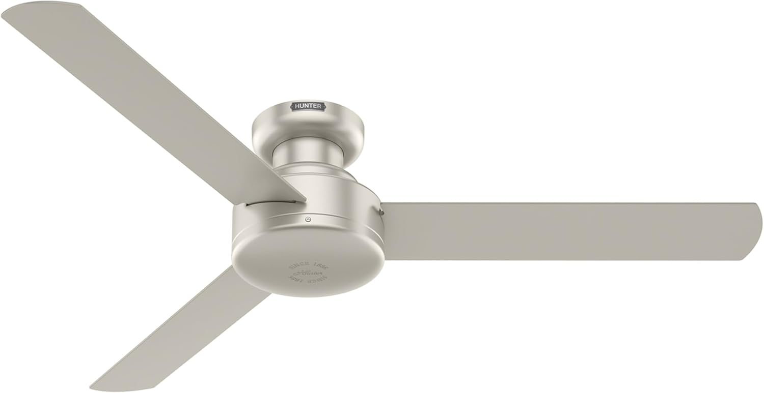 Hunter Fan Ventilador de techo de 52 pulgadas de perfil bajo en níquel mate para interiores con 3 cuchillas, regalos de vacaciones para dormitorio,