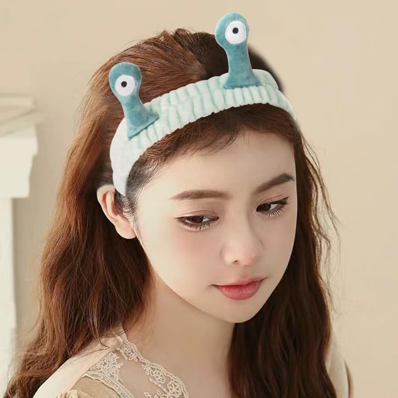 Diadema con diseño de caracol para la cabeza, para maquillaje facial, banda para el cabello con dibujos animados, de forro polar coral, diademas