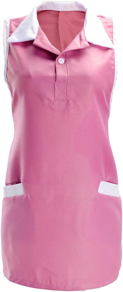 Surrui Peluquero Peluquero Delantales con Bolsillos Peluquero Delantal Camarera Sin Mangas Chaleco Ropa de Trabajo Rosa, Rosado