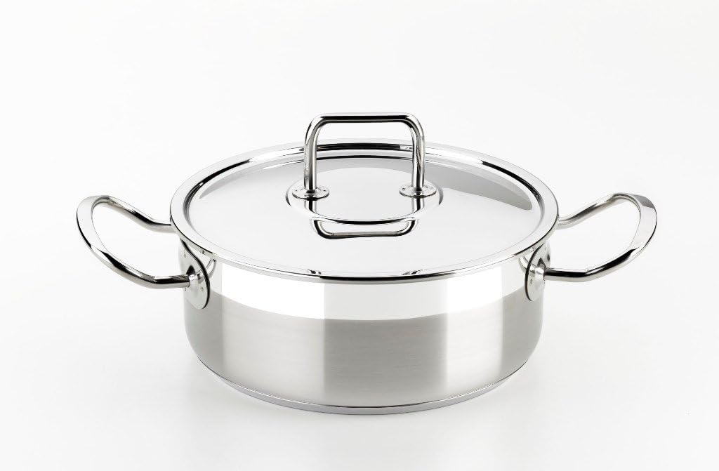 BRA Professional Saucepan with Stainless Steel Lid, 1810, Grey, 24 cm