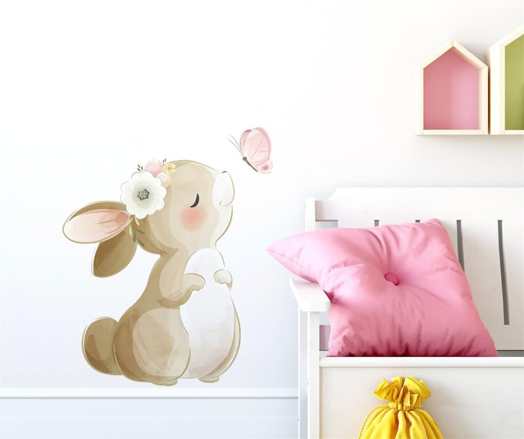 Calcomanías de pared con diseño de mariposa y conejo, decoración de dormitorio de niños y niñas, calcomanías de pared de animales de safari de