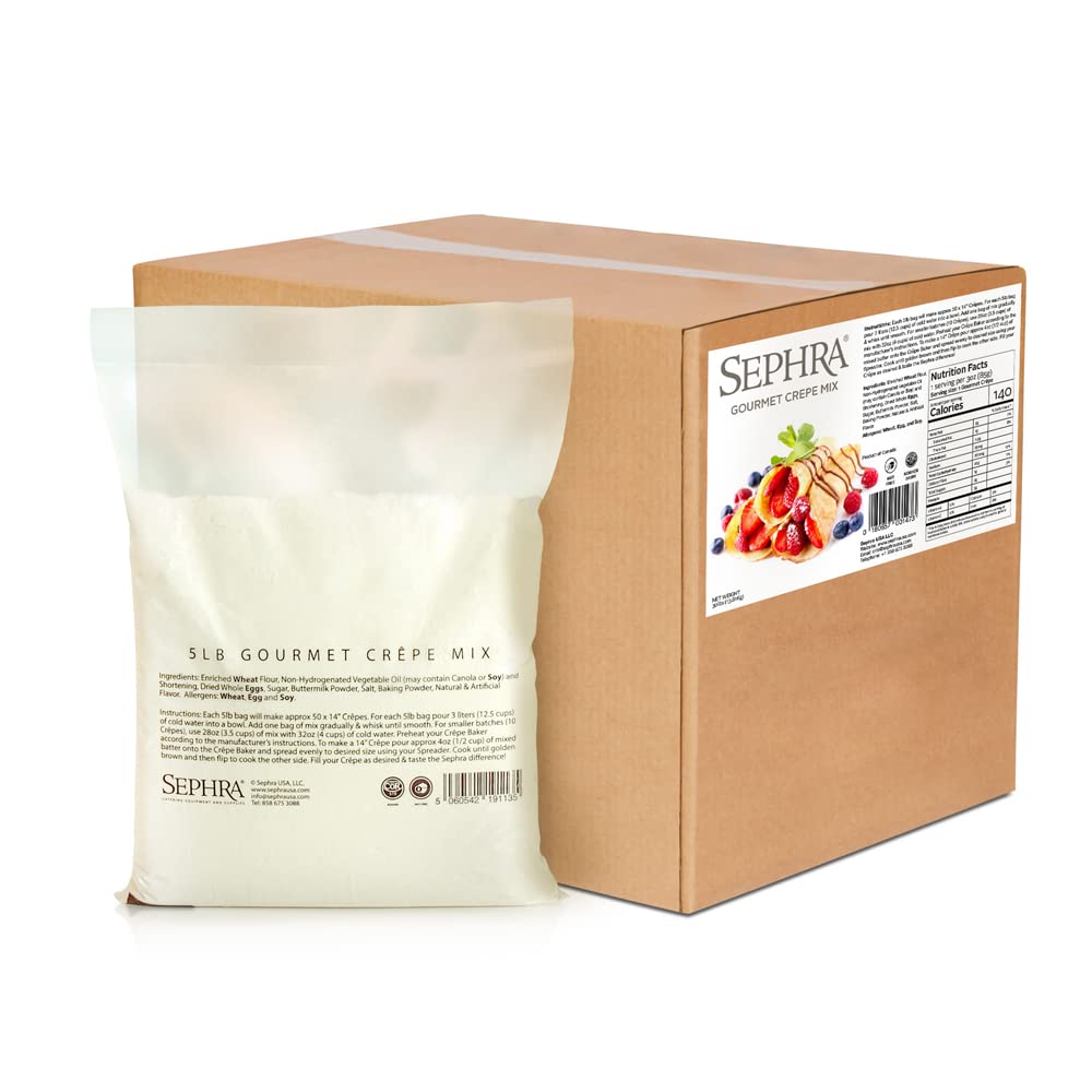 Sephra Mezcla de crepes gourmet, estuche de 30 libras. Solo tienes que añadir agua para servir deliciosas crepes para el desayuno, el almuerzo y la