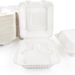 AUEAR, 8 pulgadas, 3 compartimentos paquete de 100, contenedores de alimentos compostables para llevar, cajas para alimentos, contenedor de AUEAR, 8 pulgadas, 3 compartimentos paquete de 100, contenedores de alimentos compostables para llevar, cajas para alimentos, contenedor de