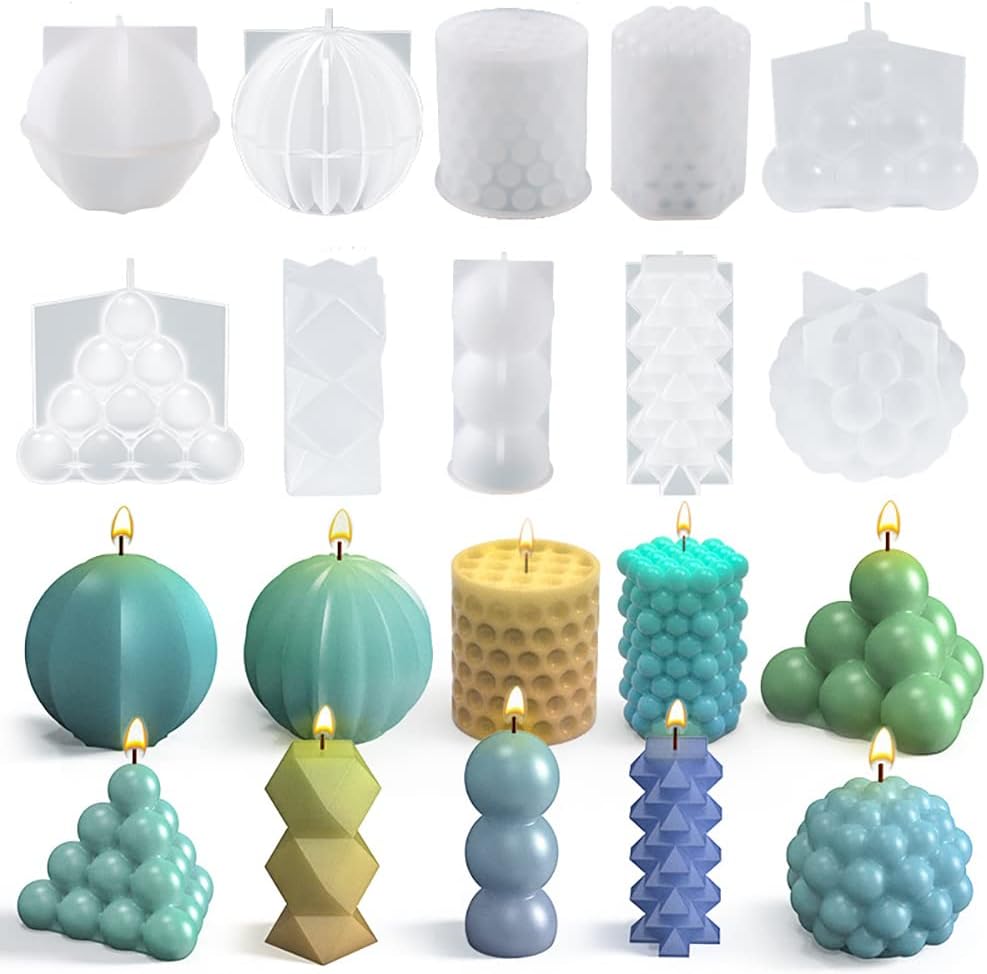 Cjeuxnr 10 moldes de vela cilíndrica, molde de arte para manualidades, molde de vela de resina de silicona 3D, moldes de silicona para hacer velas