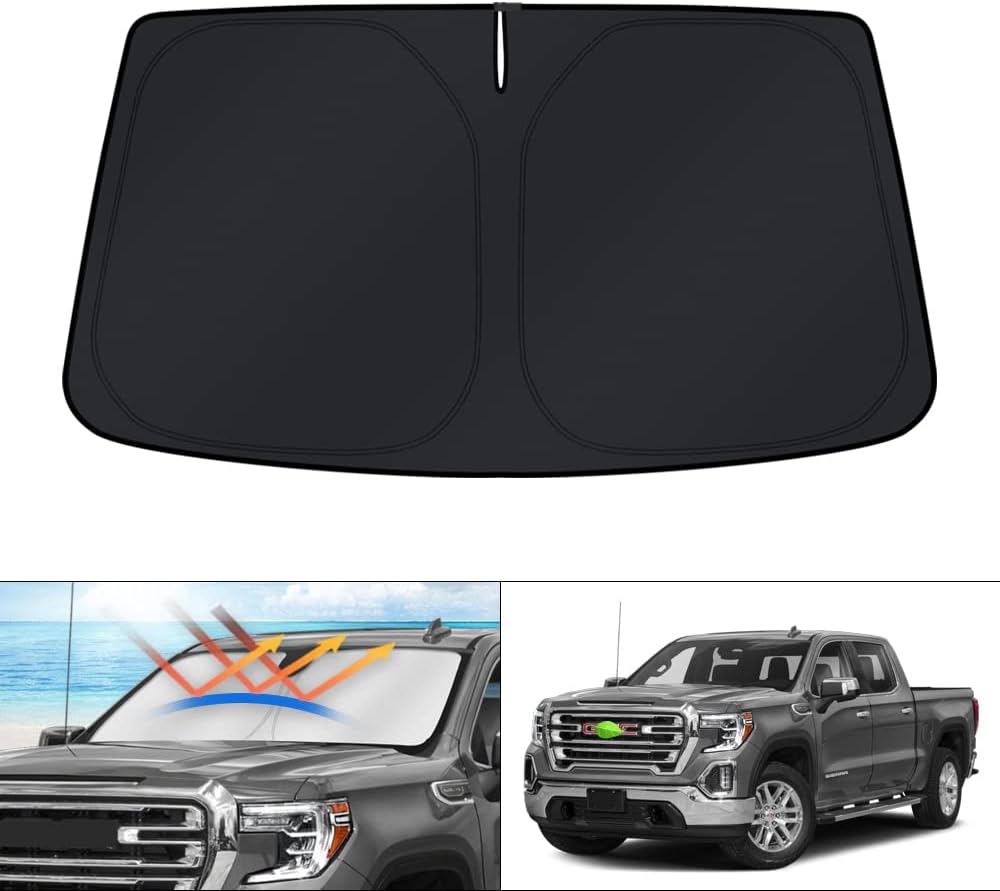 KUST Parasol para parabrisas para GMC Sierra 1500 2500 3500 2019-2024, accesorios para ventana, protector de visera solar, plegable, bloquea los