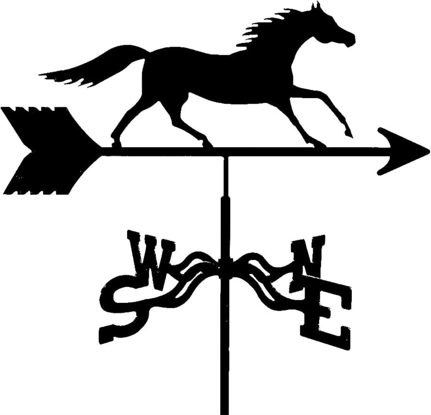 Veleta de lujo con adorno de caballo negro satinado para granja, graneros, patio, césped, boda, jardín, patio, montaje en techo, fácil de usar