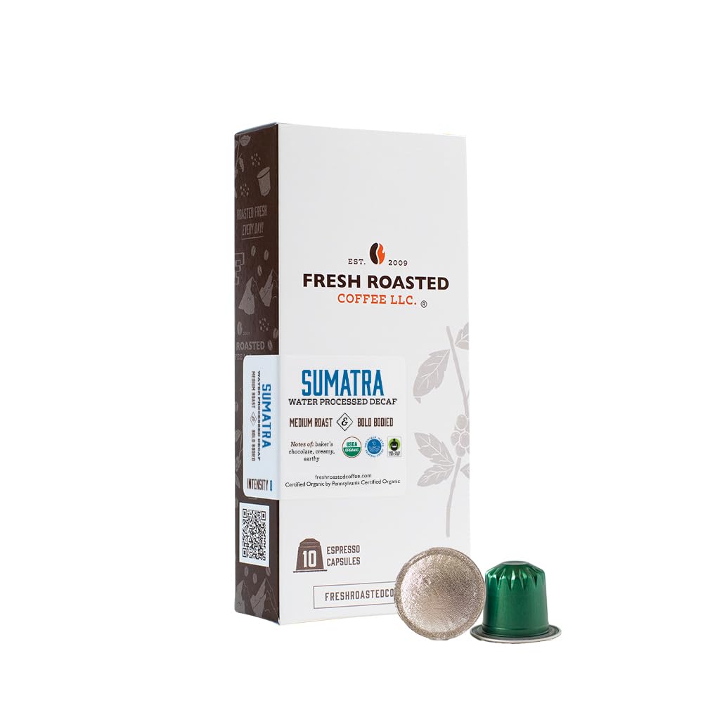 Fresh Roasted Coffee para Nespresso OriginalLine, Sumatra orgánico WP descafeinado  Origen único  Medio  10 cápsulas de aluminio