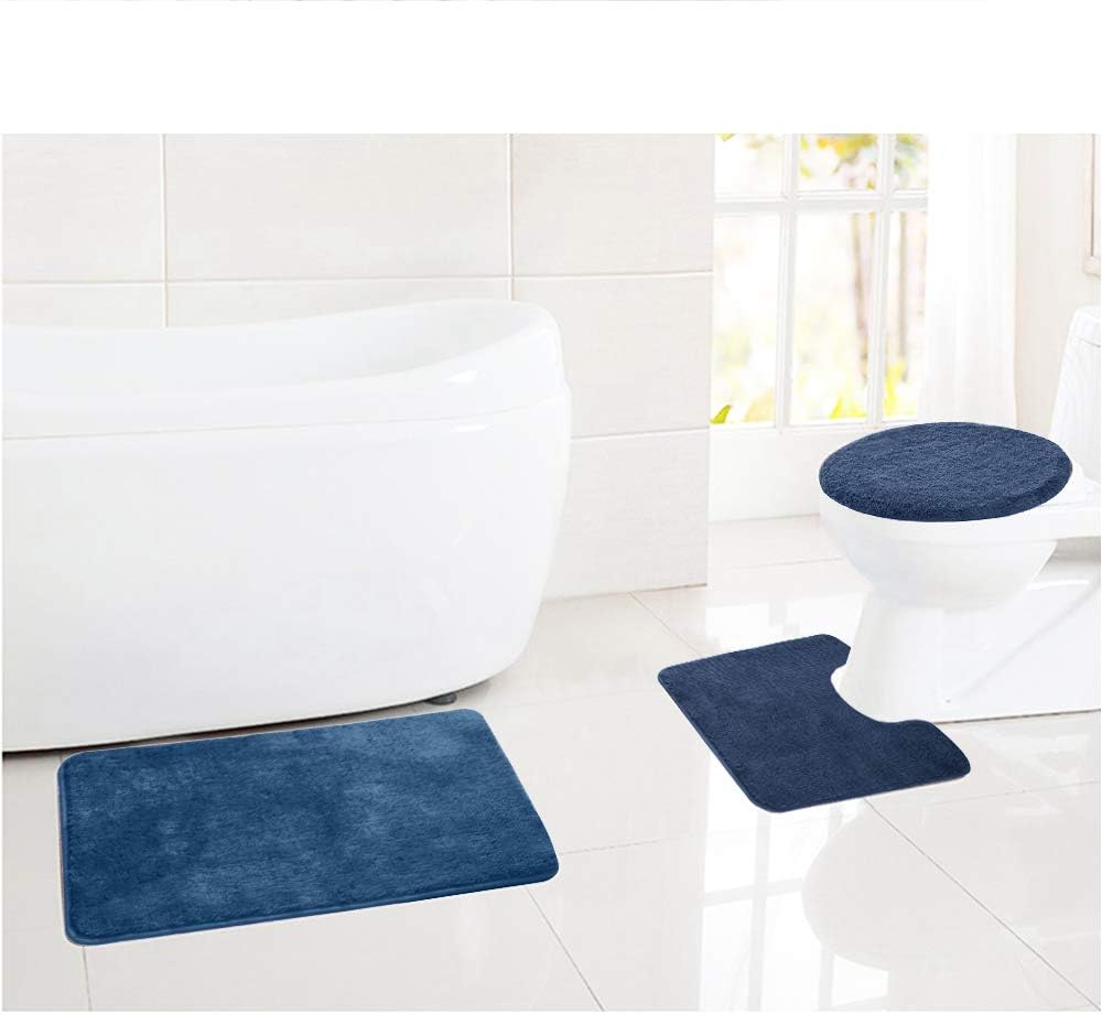 Juego de 3 alfombras de baño antideslizantes para pisos, ultra suaves, absorbentes y cómodas, alfombra de contorno en forma de U y cubierta de tapa