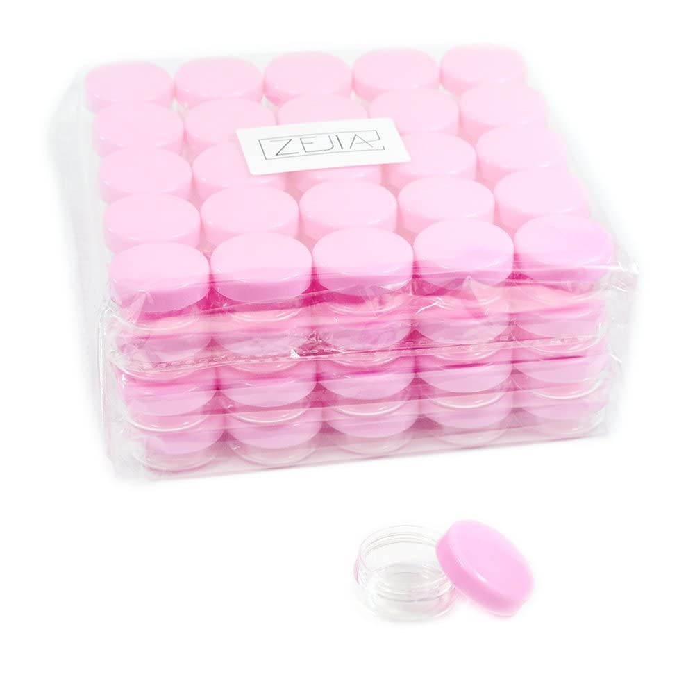 Contenedores de cosméticos con tapas, tarros de loción de plástico, tarros para muestras, con tapa rosa, 0.2oz, 25 unidades, Tarro de 10 gramos.,