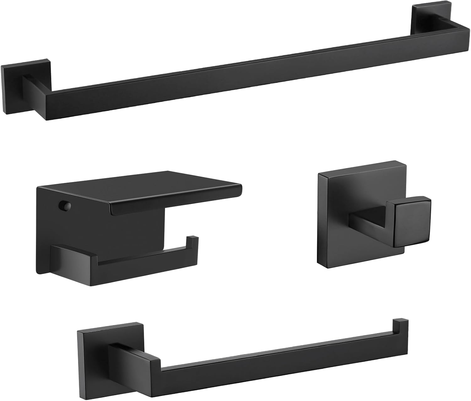 TURS Juego de accesorios de baño negro de 4 piezas, incluye toallero de 24 pulgadas, soporte para toallas de mano, gancho para toallas, soporte para