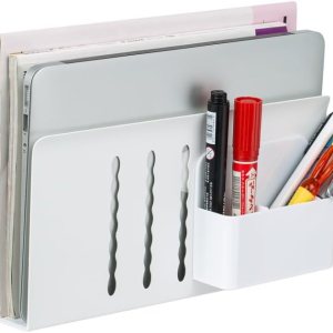 Soporte de almacenamiento lateral para escritorio, soporte para laptop con soporte magnético para bolígrafos, bandeja de gestión de cables debajo Soporte de almacenamiento lateral para escritorio, soporte para laptop con soporte magnético para bolígrafos, bandeja de gestión de cables debajo