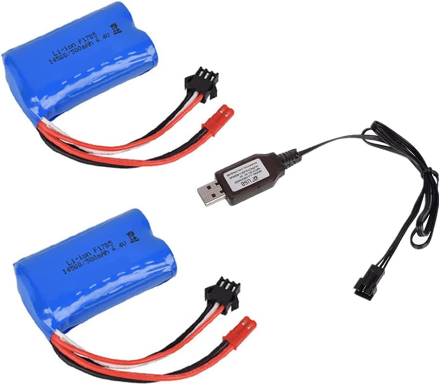 2 unids 6.4 V 500 mAh JST y SM3P doble enchufe batería de litio con cable de carga USB para WLtoys 18401 18402 control remoto de alta velocidad RC