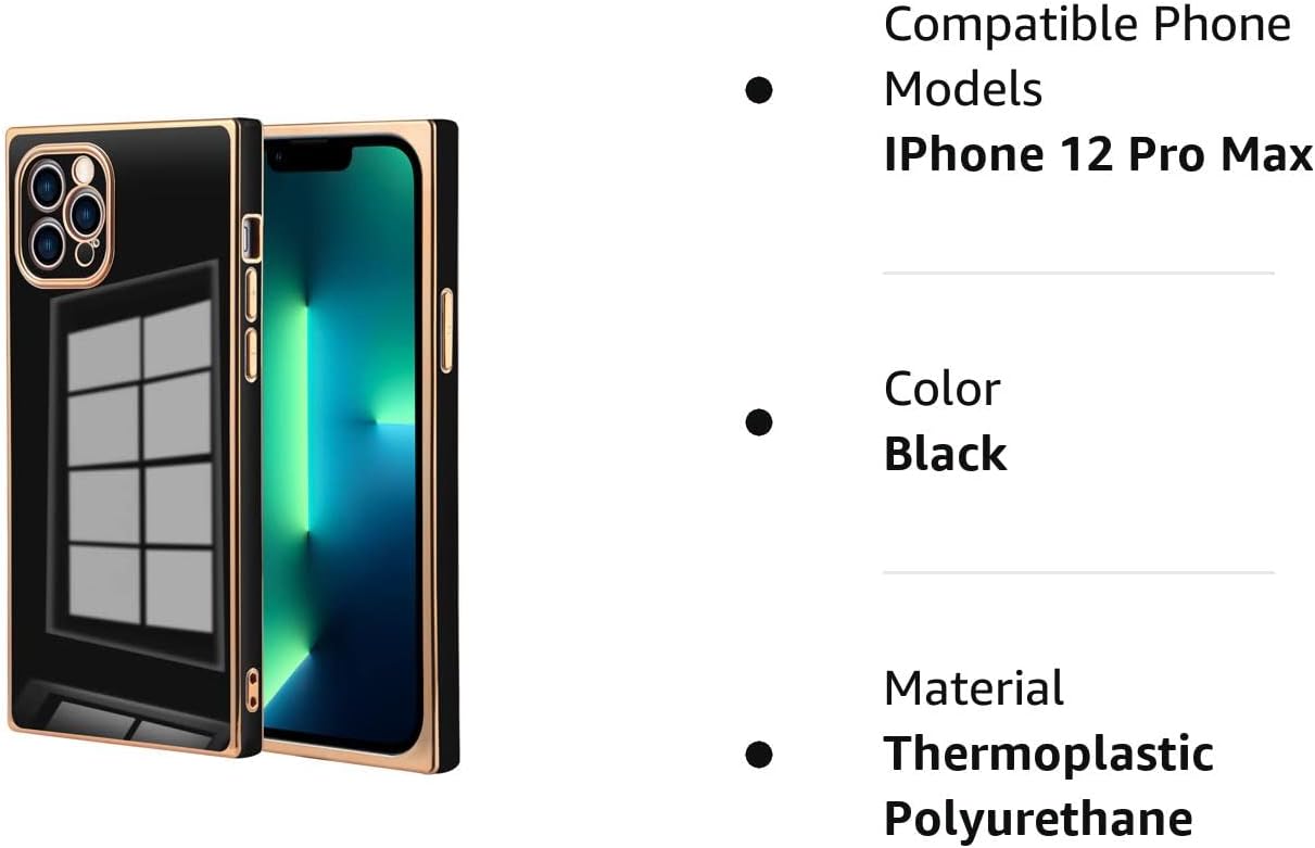 OOK Compatible con iPhone 12 Pro Max, funda cuadrada con esquinas reforzadas chapadas en oro, borde de TPU suave, delgada, cuerpo completo, a prueba