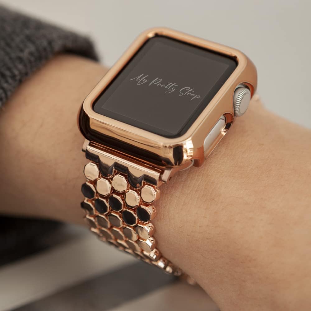 My Pretty Strap Correa de panal compatible con Apple Watch de 38401.614 in o 4244451.929 in, acero inoxidable dorado para mujer