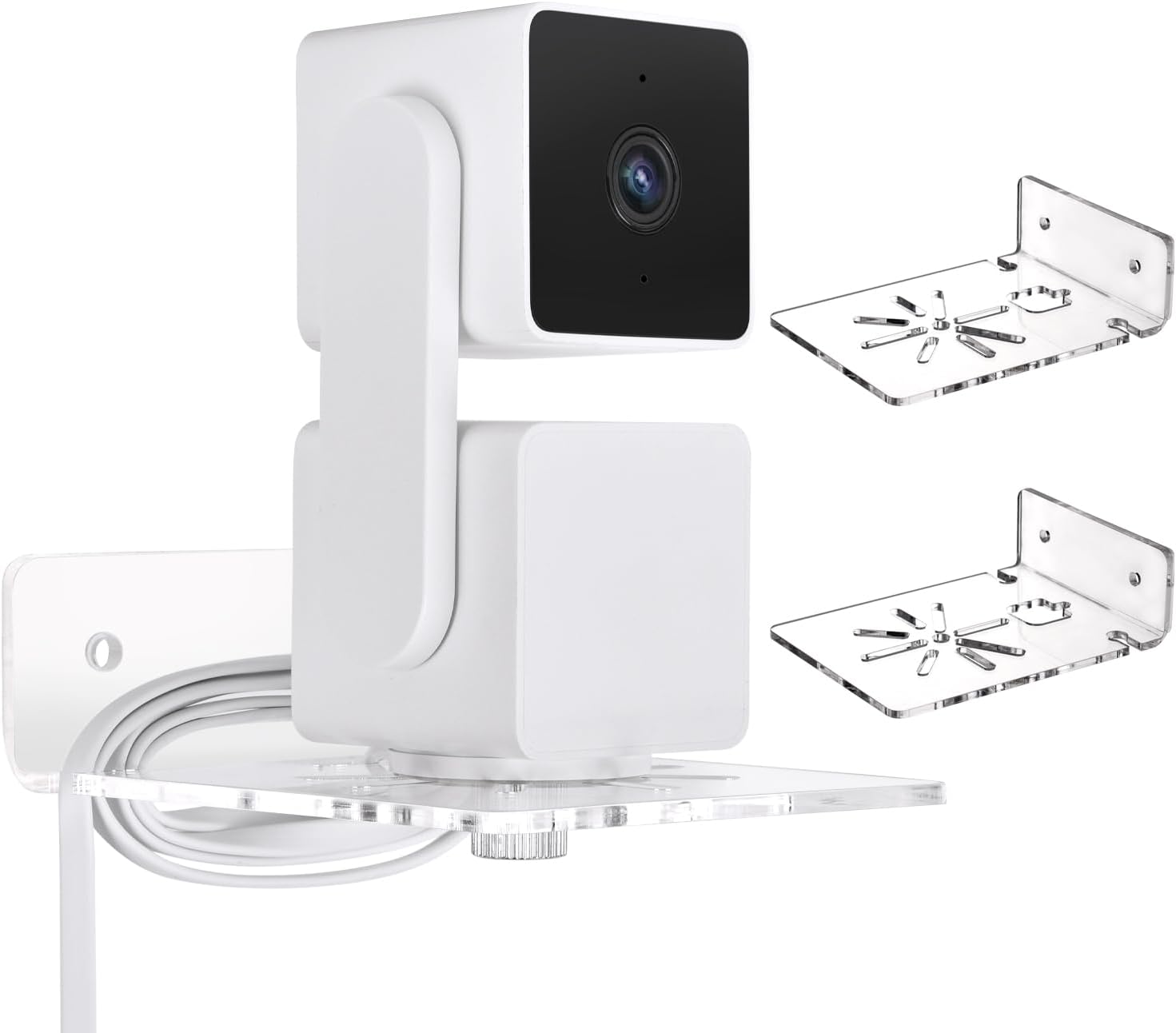 Paquete de 2 soportes de pared transparentes compatibles con Wyze Cam Pan V3, Wyze Cam Pan V2, soporte de montaje acrílico giratorio de 360 grados