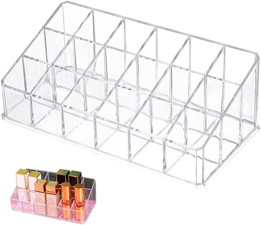 Soporte para 18 lápices labiales, estuche de almacenamiento de lápiz labial acrílico transparente, pantalla de almacenamiento de cosméticos de 3