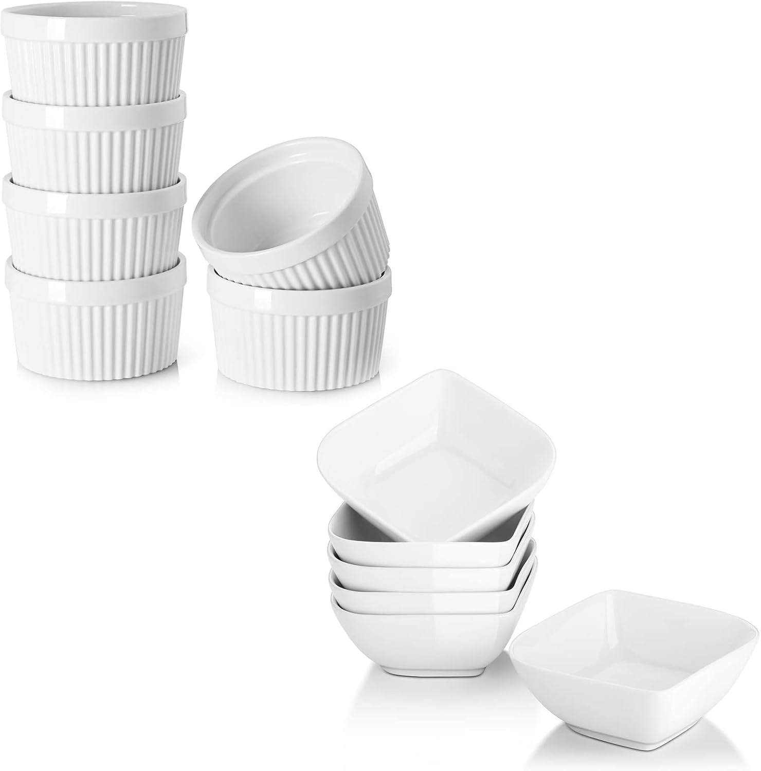 DOWAN Ramekins – Juego de 6 recipientes pequeños para servir, 8 onzas, cuencos de postre, cuencos cuadrados de porcelana, moldes individuales para