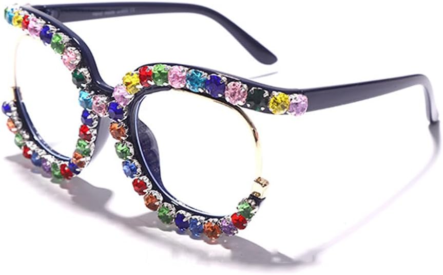 ICARA Lentes de gran tamaño con bloqueo de luz azul con diamantes elegantes para mujer, montura redonda, protección UV400